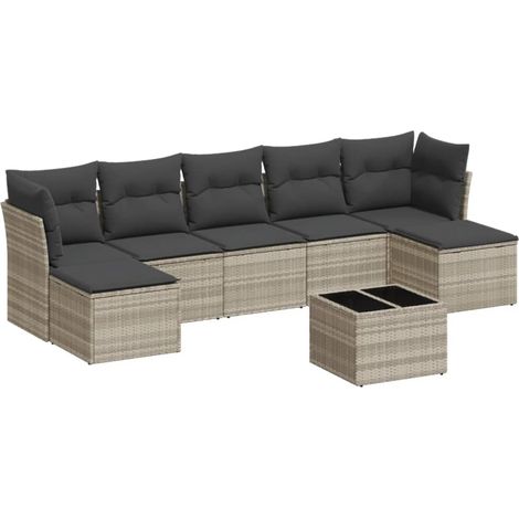 Maison Exclusive - Salon de jardin 8 pcs avec coussins gris clair résine tressée (1/5)