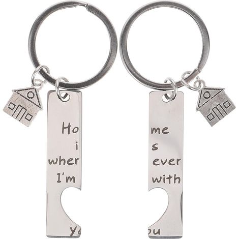 2pcs Lightweight and Decorative Silver Metal Package Pendants, New Home Keychain for New Apartment and Housewarming Gift (1/5)