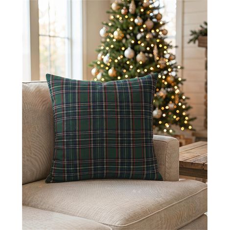 Lot de 2 Housses de Coussin Carreaux Verts 40 × 40 cm, Coton Polyester Réversible, Décor Rustique de Noël pour Canapé et Chalet, sans Garnissage (1/5)