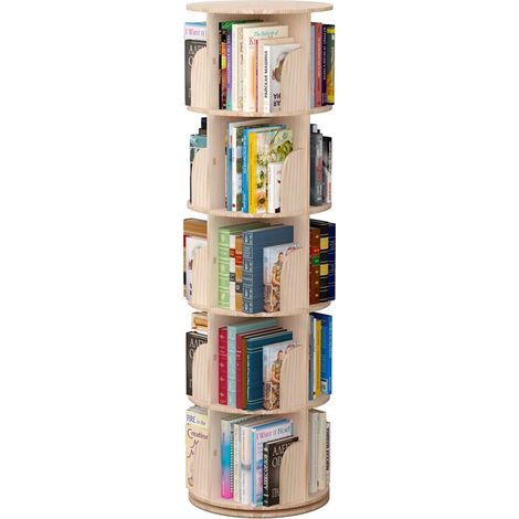 Sinbinta – Bibliothèque rotative en bois massif 46 cm – Étagère à 360° pour enfants et adultes – Capacité 30 kg par étage – Économie d'espace (1/5)
