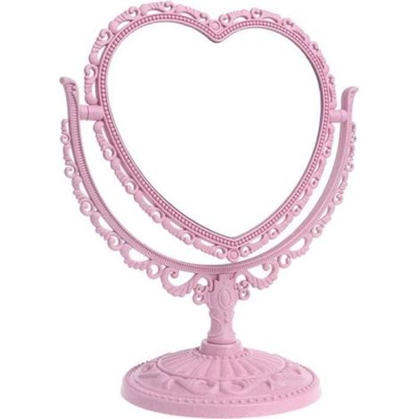 Miroir de maquillage - Miroir rotatif en forme de coeur - Double face - Vintage - Rose (1/3)
