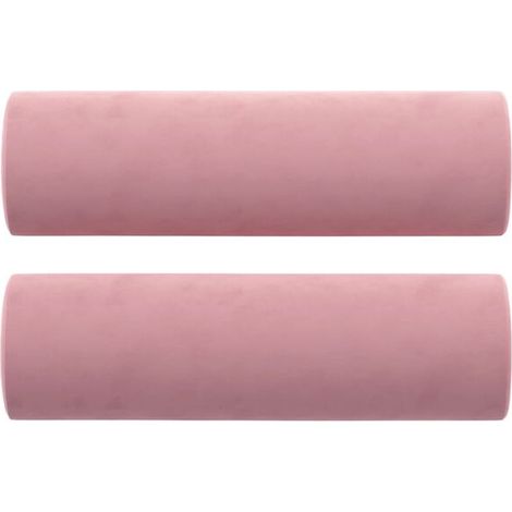 Coussins décoratifs, lot de 2, roses, 15 cm de diamètre, 50 cm de hauteur, en velours. (1/5)
