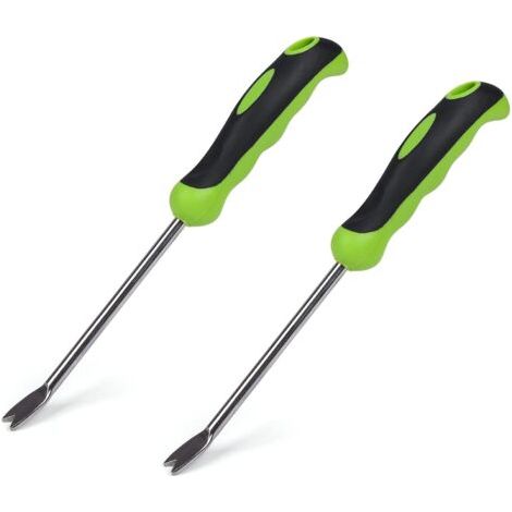 Outil de désherbage manuel vert en lot de 2 avec poignée ergonomique, désherbeur de jardin en acier inoxydable (1/5)