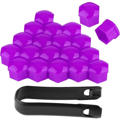 Lot de 20 Cache-écrous de Roue de Voiture, 17 mm universels Flexibles pour écrous de Roue, Cache-vis de moyeu avec Outil de Retrait de moyeu de Roue.(Violet) (1/5)