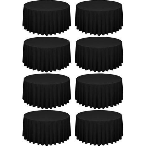 Lot de 8 sets de table ronds noirs 300 cm, polyester, infroissable, lavable