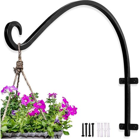 CCYKXA  1 Piece Outdoor Plant Hanger, Balcony Plant Stand, for Hanging Baskets, Sturdy Support Bracket for Wrought Iron Bird Feeder etc. (Black) (1/5)