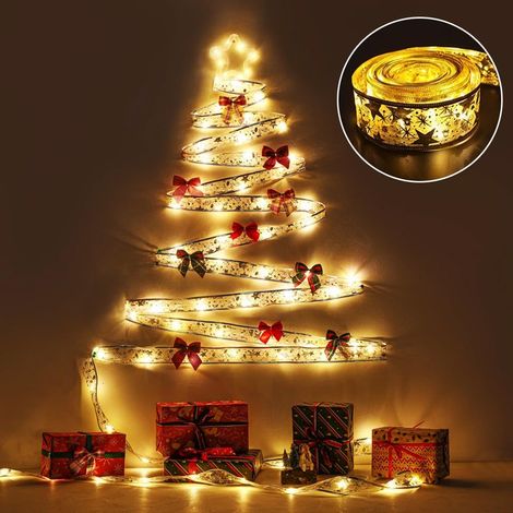 Guirlande fées ruban 50 LEDs blanc chaud micro LED piles 5 m, fil cuivre, mariage/balcon/mur/chambre/maison.