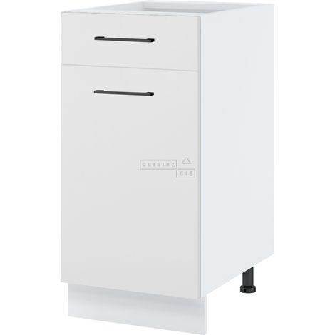Meuble bas de cuisine Lovia Blanc Mat 1 porte 1 tiroir L 40 cm - Porte avec poignée apparente Coulisses tiroir sans amortisseur White (1/2)