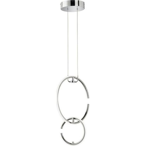 Runde LED Hängeleuchte Ring Pendelleuchte Küchenlampe hängend LED, 2 flammig, Chrom modern, 1x LED 4,5W 450Lm 4000K, LxBxH 35x21x230cm, WOFI 6989.02.01.0600