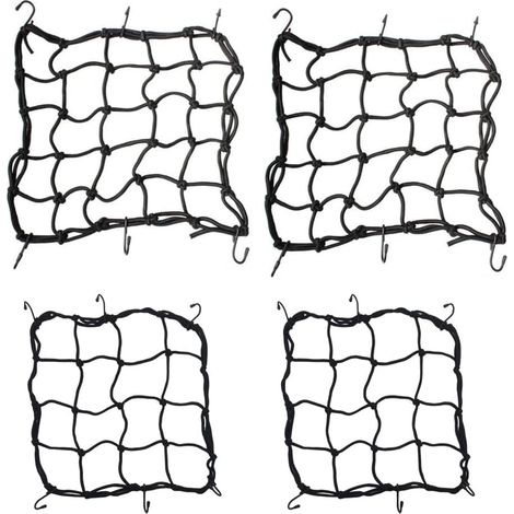 Filet de rangement pour moto, lot de 4, filet de rangement élastique, filet de rangement, filet élastique, filet de rangement pour vélo, avec 6 crochets, élastique, filet de sécurité extensible (1/5)