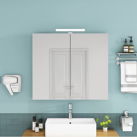 Badezimmerschrank 80 cm weiß mit 2 Türen, LED und französischer Steckdose HAVRYA (1/5)