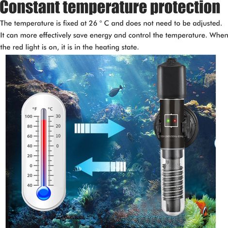 Calentador de inmersión de 25 W para acuarios con termostato automático (26 °C) y cristal de cuarzo. (1/5)