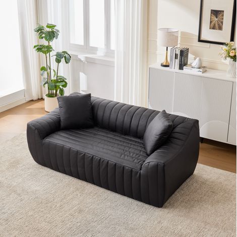 2-Sitzer-Sofa in Schwarz aus Tech-Stoff, gepolstert mit vertikaler Steppung (1/5)
