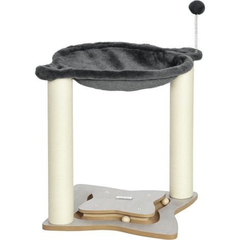 Arbre à gratter chat max 5kg hamac balles jeu poteaux sisal MDF peluche 53,5x53,5x66 cm, gris