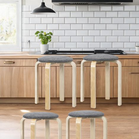 Tabourets empilables en bois avec assise rembourrée 40 x 40 x 45 (1/5)