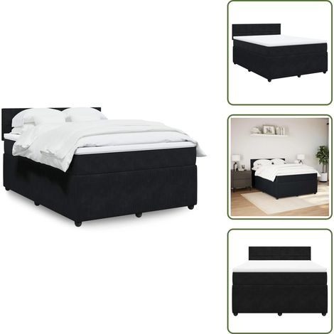 The Living Store Giroletto a Molle con Materasso Nero 160x200 cm in Velluto - Materasso a molle insacchettate