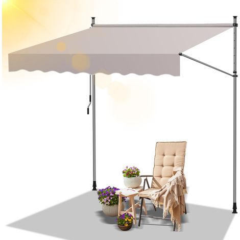 TolleTour Markise Klemmmarkise Balkonmarkise Beige mit Handkurbel ohne Bohren Sonnenschutz UV-Schutz und wasserfestund höhenverstellbar 250cm