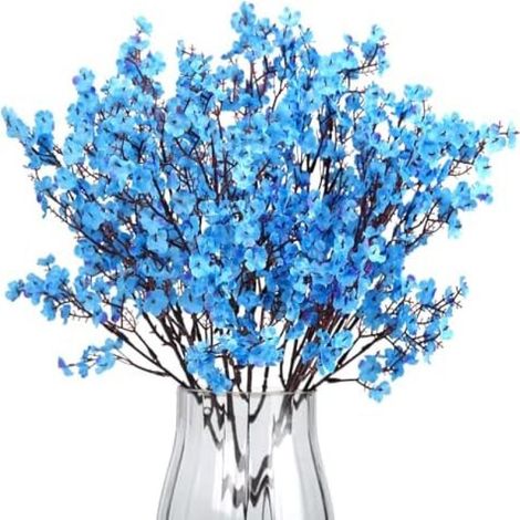 8 fleurs bleues artificielles en soie, décoration de chambre de bébé, décoration de table de mariage à domicile, composition florale printanière d'intérieur (1/5)
