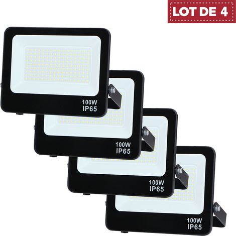 Lot de 4 - Projecteur Lampe 100W Noir 6500K Étanche IP65 10000lm Extra Plat (1/5)