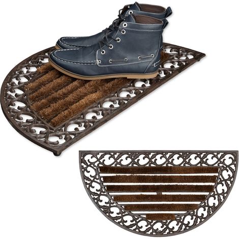 2x Felpudos para la entrada, Hierro fundido, patas de goma, antideslizante, 4 x 72 x 39 cm, bronce (1/5)