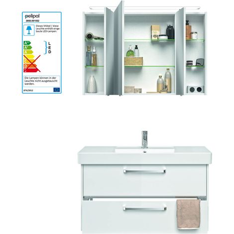 Badmöbel-Waschplatz-Set FES-3050-66 Unterschrank in Hochglanz weiß mit Keramikbecken - B/H/T: 105/200/45cm (1/5)