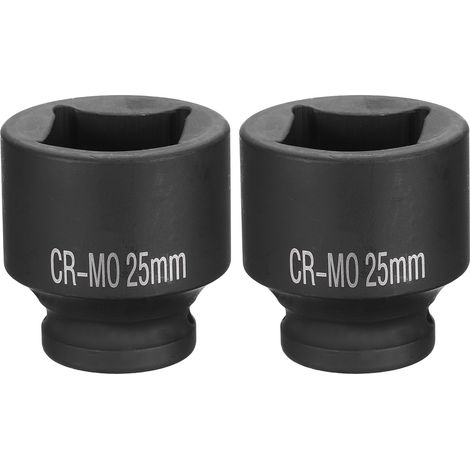 2Pcs 4 Pointe Douille Carrée 1/2" Drive 25mm Douille à Choc Carrée Métrique CR-MO Douilles de Roue Standard Noircissantes Outil de Douille Pneumatique pour Réparation Automobile (1/5)