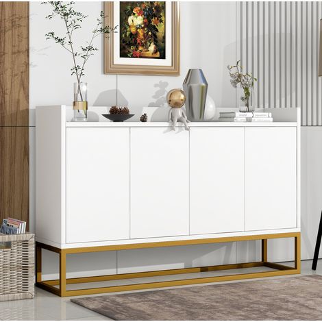 Sideboard 120x30x80 cm weiß aus Spanplatte mit MDF-Platte, 4 Türen, verstellbaren Einlegeböden und Push-to-Open (1/5)
