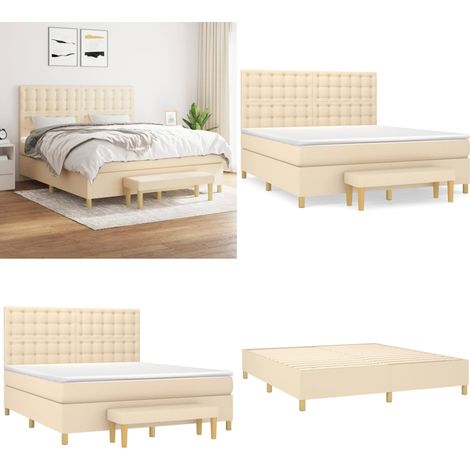Boxspringbett mit Matratze Creme 180x200 cm Stoff - Boxspringbett - Doppelbett - Cremefarbenes Bett - Bettenrahmen - Matratze - Home & Living (1/5)