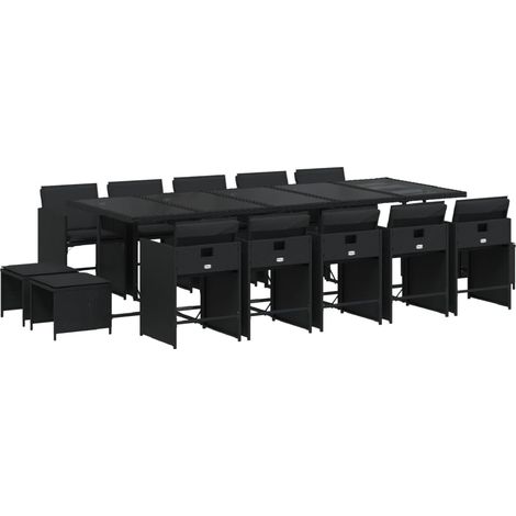 vidaXL Set da Pranzo da Giardino 15 pz con Cuscini Nero in Polyrattan