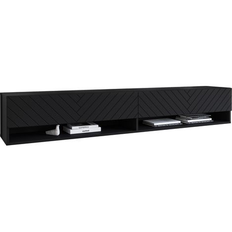 Mueble TV Sarasota 119, Negro + Grafito, Número de puertas: 2, Número de cajones: 0, 180x30x33cm, LED