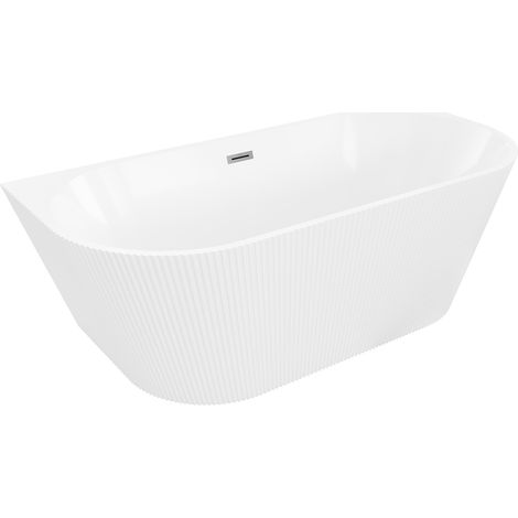 Mexen Oris freistehende, wandnahe, gerillte Wanne 150 x 75 cm, weiß, Überlauf gun metal - 52871507500-95 (1/5)