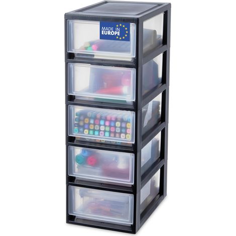 Tour de rangement plastique noir, 5 petit tiroirs de rangement bureau, fournitures, accessoires, pour Salle de Bain, MSD-1 (1/5)