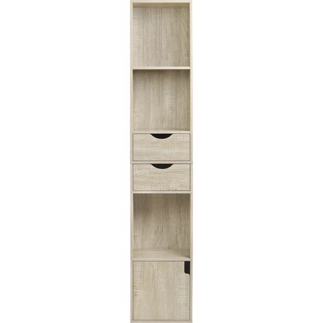 Bibliothèque haute en bois mélaminé coloris chêne clair 30x157,5x24 cm avec étagères réglables (1/5)