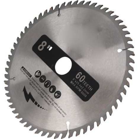 200mm TCT Lame de scie circulaire Disque de coupe rotative en argent pour la coupe du bois 60 dents + 1 anneau de réduction