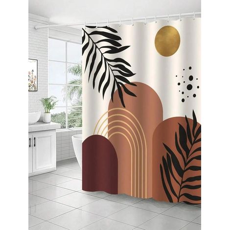 Rideau de douche à impression numérique, rideau de douche abstrait avec impression de montagne et de soleil, doublure de rideau de douche imperméable moderne pour salle de bain 80x180cm/31x71in(WxH) (1/5)