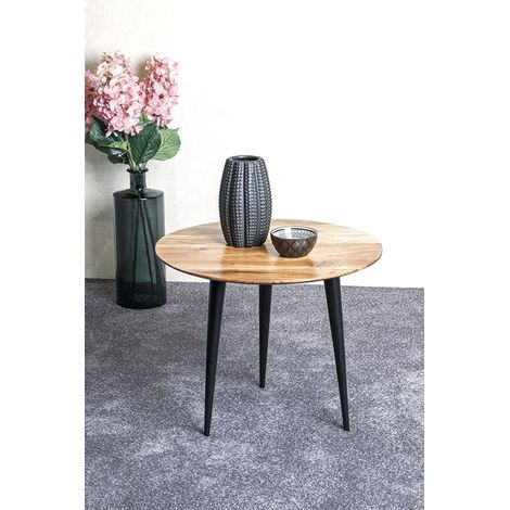 Table d'appoint ronde en bois d'acacia coloris naturel et métal noir -diamètre 50 x hauteur 41 cm