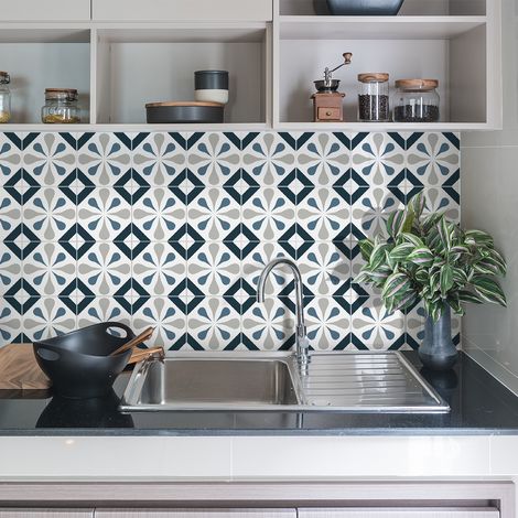 Sticker Mural Carrelage adhésif Cuisine Salle de Bain - 9 STICKERS CARREAUX DE CIMENT AZULEJOS CARMINA - 9stickers10x10cm (1/5)