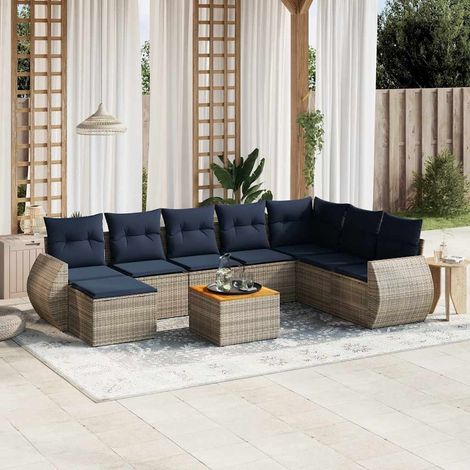 9-teiliges Gartensofa-Set mit Kissen, grau, Polyrattan (1/5)