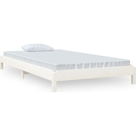 Lit adulte pour 1 personnes, Structure de lit, Assemblage Facile, Lit empilable Blanc 100x200 cm Bois de pin massif OIB7002E (1/5)