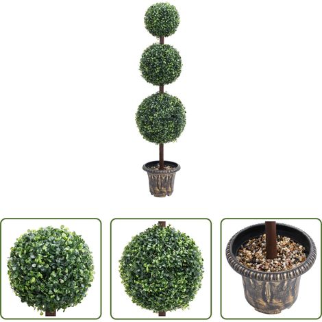 vidaXL Décor floral - Plante de buis artificiel avec pot Forme de boule Vert 118 cm (1/5)