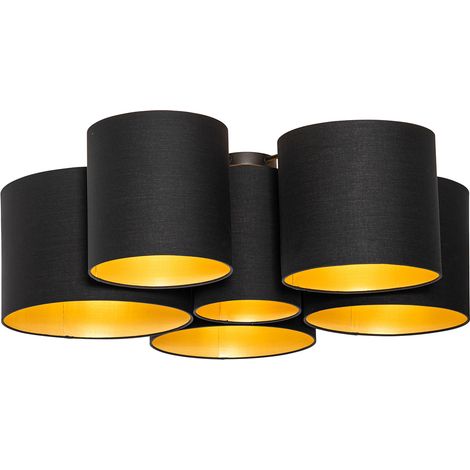 QAZQA Lampada da soffitto multidrum - Moderno - Tessuto,Acciaio - Nero/Oro/Ottone - Tondo Max. 6 x Watt