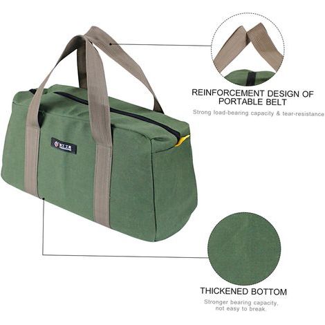 PENGGONG Grand sac de rangement pour outils d'entretien, épais, résistant à l'usure, capacité portable multifonctionnelle, toile 12 pouces, vert armée 168 (1/5)