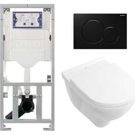 Villeroy & Boch O.novo ensemble encastré avec cuvette suspendue à évacuation profonde blanc abattant softclose plaque de commande noir