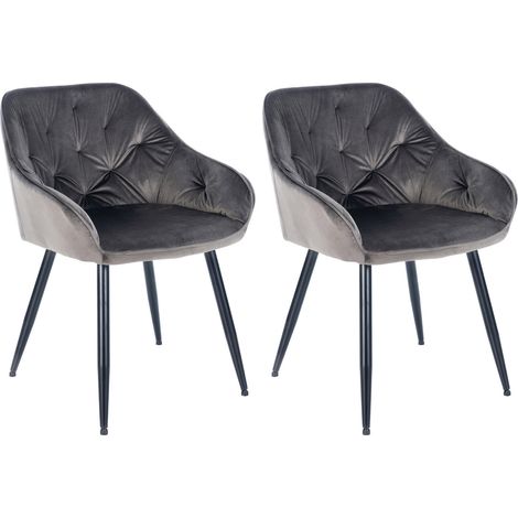 Set di 2 sedie per sala da pranzo di design e moderne con seduta in velluto grigio scuro e gambe in metallo nero 100001605