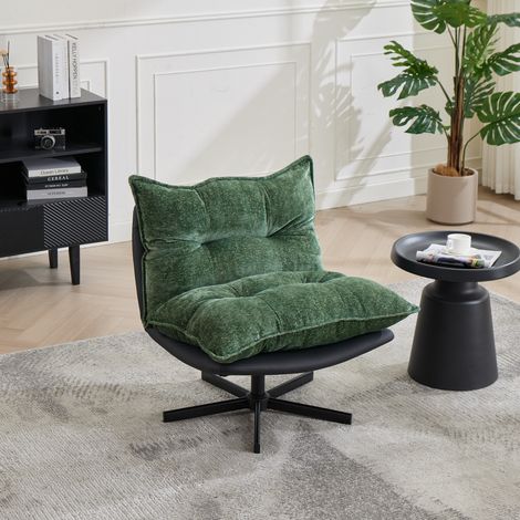 Fauteuil inclinable pivotant 3 positions 95° / 110° / 125° pieds métal noir housse chenille mousse mémoire rotation 360° vert