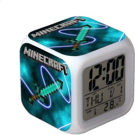 Réveil LED - Veilleuse Couleur Changeante - Design Minecraft - Silencieux - 1 Pièce (1/2)