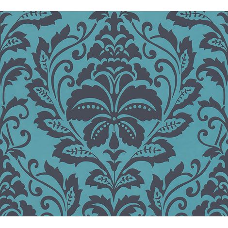 Papel pintado barroco Profhome 369105 papel pintado no tejido liso con ornamentos brillante azul negro gris 5,33 m2