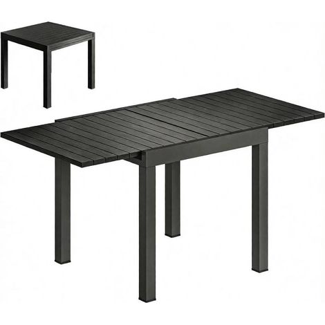Mesa de jardín extensible de aluminio negra 160 x 80 x 75 cm para 4-6 personas (1/5)
