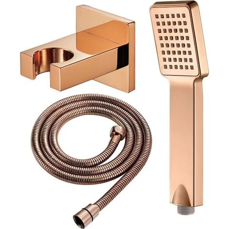 Handbrause-Set quadratisch Roségold, Messing, 1,5 m Schlauch (1/4)