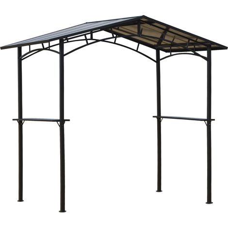 Pavillon de jardin abri barbecue noir – Structure en aluminium et métal – Toit en polycarbonate anti-UV – 2 étagères latérales pratiques – MH (1/5)